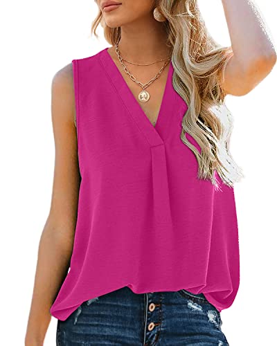 Aokosor Vest for Womens Summer Top Ladies V Neck Sleeveless Casual Chiffon Tank Hot Pink Size 10-12