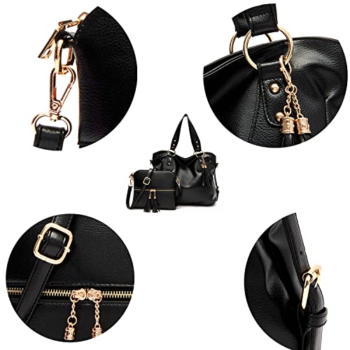 Image of Qiyuer Slouchy Handbag for Women Shoulder Bag Hobo Purse Wallet Set 3pcs | Curved Lines, Dual-use Crossbody /Shoulder, Soft PU Vegan Leather, Divided Compartments, Versatile Roomy for Daily & Work