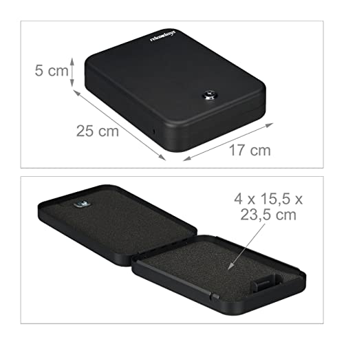 Relaxdays Sicherheitsbox abschließbar, 2 Schlüssel, tragbar, Sicherungskabel, Autosafe, Stahl, HBT: 5x17x25 cm, schwarz