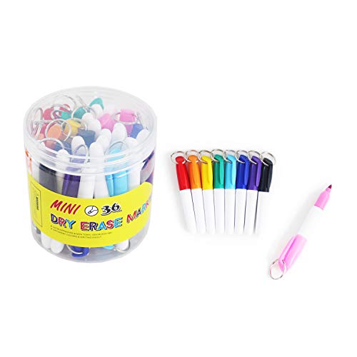Image of SKKSTATIONERY 36-Pcs Mini Dry Erase Markers with Key Ring, Whiteboard Markers, Marker Pens 3.5'', Markers