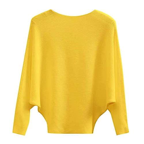 Image of Blostirno Women's Boat Neck Batwing Sleeves Dolman Ribbed Knitted Sweaters Pullovers Tops