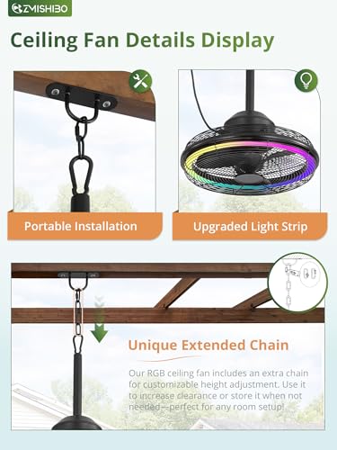 ZMISHIBO Outdoor RGB Ceiling Fans with Light,Waterproof Plug in Ceiling Fan with Remote&APP Control,Gazebo Fans Outdoor Hanging with 3CCT 6-Speeds for Patios Porch(Black) - Image 4