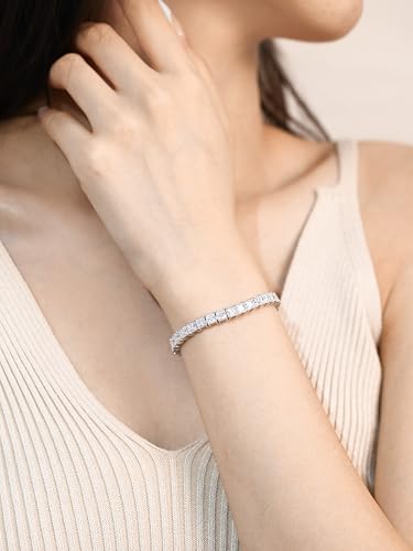 Moissanite Tennis Bracelet for Women Men 925 Sterling Silver 4mm D Color VVS1 Round Cut Lab Created Diamond Tennis Bracelet with GRA Certificate3