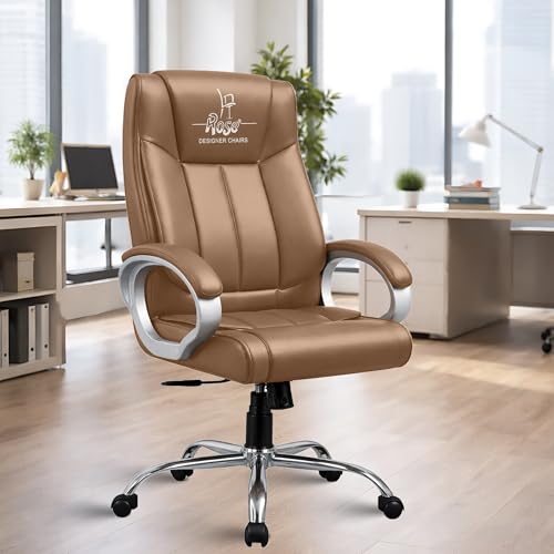 Image of ROSE Kyoto Orthopedic Boss Chair with 3 Years Brand Warranty, Ergonomic Executive Chair Seat, Metallic Base | High Back (Rust, Leatherette)