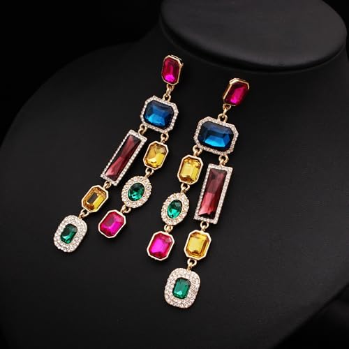 Vintage Rectangle Teardrop Chandelier Earrings, Art Deco Wedding Austrian Crystal Drop Dangle Earrings for Women Party Prom3