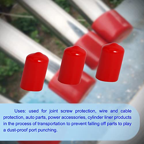 Image of Rubber Round End Cap Cover 0.51 Inch (13mm) Screw Thread Protectors PVC Flexible Tubing Pipe Protective Bolt Screw Thread Protector Safety Cover | for Pipe Post Tubing Rod Cover 50 Pcs (Red)