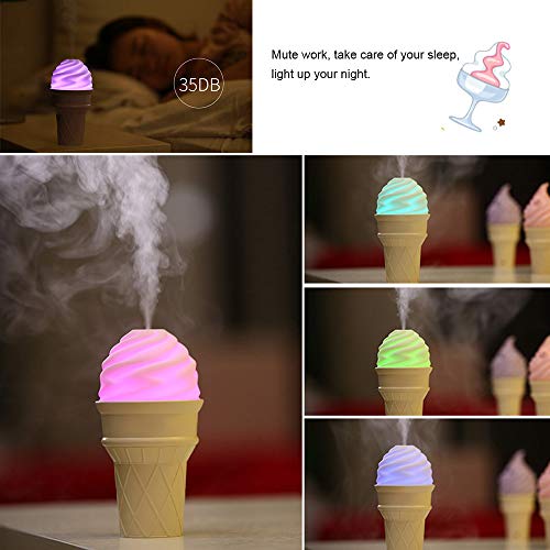 Anself Car Interior Office Umidificador de ar em forma de sorvete Mini criativo USB Night Lamp Umidi