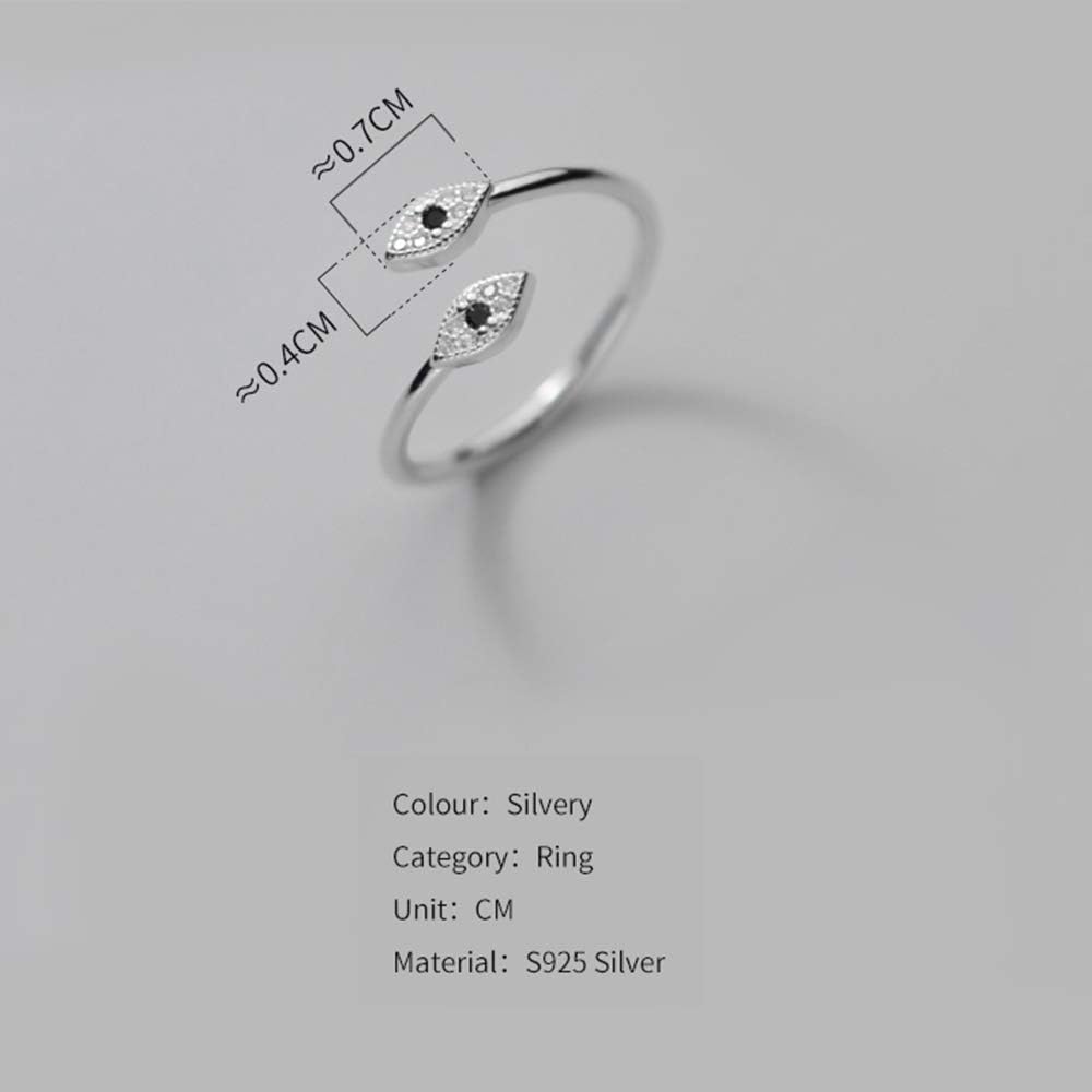 Black Evil Eyes Thin Line Sterling Silver Asymmetric Small Wrap Open Rings for Women Adjustable CZ Engagement Promise Statement Dainty Crystal Knuckle Finger Rings Her Sister - Image 4