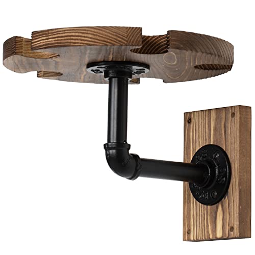 Mygift Round Burnt Wood Baseball Bat Holder Wall Mount Storage Rack With Industrial Pipe Bracket, Baseball Bat Display Hanger #TOP5