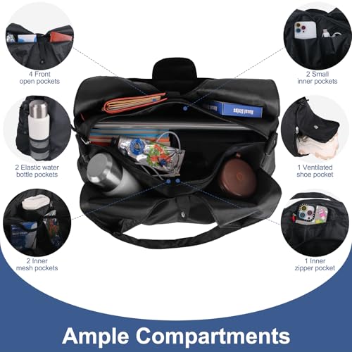 KYYLZ Sporttasche Damen Yogatasche Groß,Sporttasche Reisetasche mit Schuhfach,Wasserdicht Tragetasche für Yogamatten,Schwimmtasche Sport Gym Yoga Bag für Yogamatten & Yoga-Zubehör für Damen Schwarz