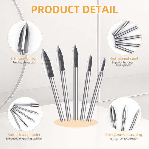 NUTKIT Holzschnitzwerkzeug, 5 Stück HSS Holzschnitzwerkzeuge Set, Schnitzmesser für Dremel-Rotationswerkzeuge, Verschiedene Holzfräser mit 3mm Schaft, Holz Fräser Set für DIY Holz Schnitzen Bohren