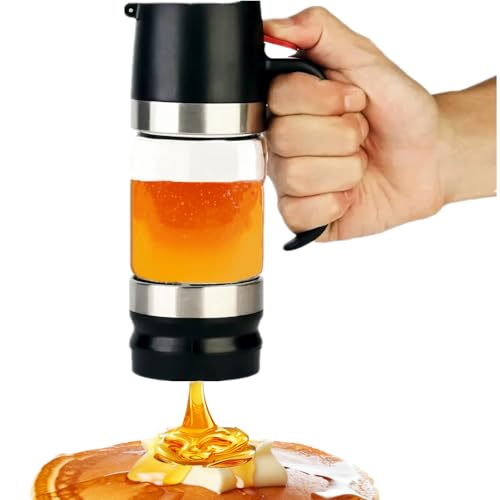 Qivine Distributeur de Miel en Verre, 315ml Anti-goutte Pot de Miel avec Poignée, Mini Pot a Miel avec Couvercles Supérieur et Inférieur Amovibles pour Sirop D'érable, Sucre, Sauce Soja