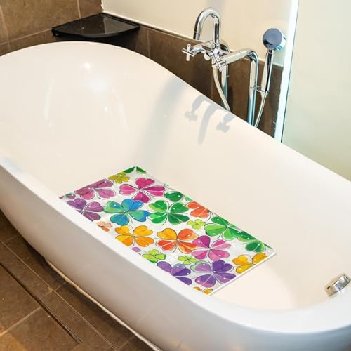 Tapis de bain trèfle lavable en machine avec ventouses de fixation