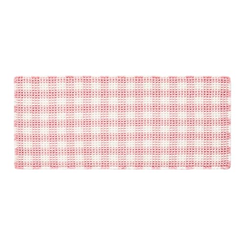 TYUU Waffle Runner Rug Bathroom, Long Boho Bathroom Rugs Non Slip Washable Absorbent Checkered Bathroom Mat Quick Dry Cute Bath Mat, 60"x24" Pink and White by TYUU - Image 9