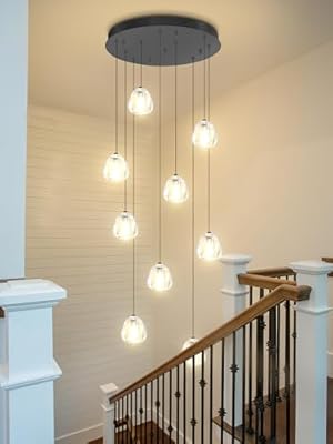 ABTTOI H100 Modern Crystal Chandelier for Staircase Black LED High Ceiling Pendant Light Bubble Crystal Chandelier for Hallway Foyer Stairwell Living Room Foyer Entryway 2700K-4500K-6000K