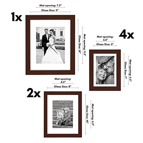 Americanflat Set of 7 Picture Frames with Shatter-Resistant Glass - Gallery Wall Frame Set with One 11x14, Two 8x10 and Four 5x7 Frames - Signature Collection - Mahogany by Americanflat - Image 2