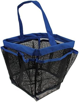 Holiberty Quick Dry Hanging Shower Caddy with 8 Pockets Portable Bath Toiletry Cosmetics Shampoo Soap Organizer Shower Tote for College Dorm Gym Camp Bathroom Shower Caddy Storage Bag with Handle Blue