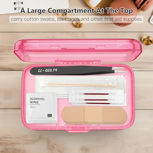Image of FYY Weekly Pill Organizer with Labels,8 Compartments Travel Daily Pill Case Airtight Moistureproof Large Pill Box to Hold Vitamins, Fish Oil, Supplements,Cotton Swab and Bandages-Hot Pink