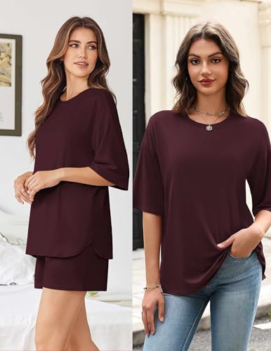 Image of Ekouaer Women's Two Piece Lounge Set Oversized Boxy T-shirt Casual Short Sets Summer Travel Matching Set 2026 Fashion