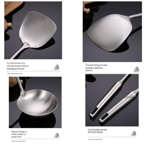 Premium 7-Piece Gold Kitchen Utensil Set with Stand, Stainless Steel Cooking Tools- Countertop Rotating Stand, Spatula, Ladle, Skimmer, Turner, Pasta, Large Spoon, Luxury Brass Kitchen Accessories - Image 4