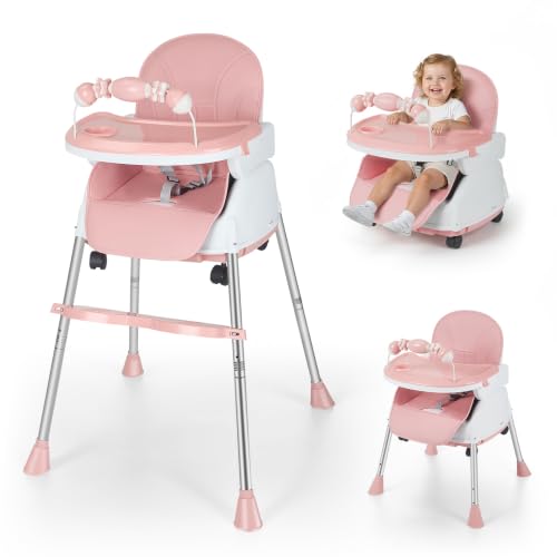 3-in-1 Kinderhochstuhl, Baby Hochstuhl mit Tablett(Rosa)