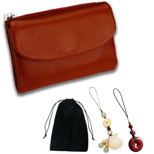 Relevantk Unisex Pebble Leather Wallet,Joyfullygo Genuine Leather Small Wallet for Women,Ivory Depression (Brick Red)