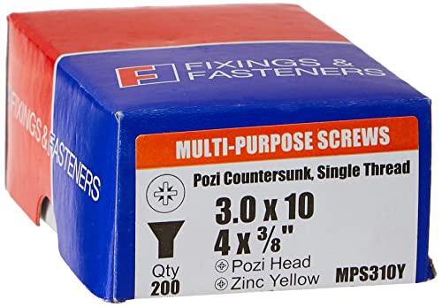 ForgeFix Multi-Purpose Single Thread Screws | 3.0 x 10mm | Zinc Yellow Passivated | Box 200