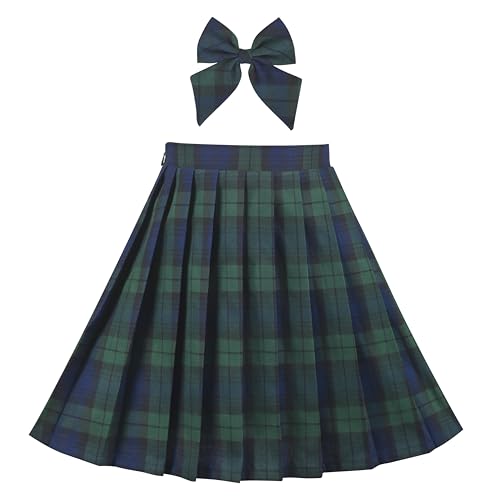 Mädchen Rock Grün Blau Plaid Gefaltet Gingham Bogen Schule Beiläufig Klassiker Gr. 140-146,Grün kariert,140-146