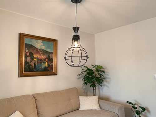 Image of Prop It Up Modern Cage Pendant Light for Bedroom & Living Room | Industrial Hanging Ceiling Lamp with Metal Frame | Decorative Ambient Lighting for Home, Cafe & Dining Area | E27 Holder