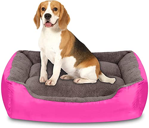 Image of MUDDY PAWS Reversible Sofa Style Dog Bed - XXL (95 x 73 x 22 cm) - Plush Fur Surface, Removable Cushion & Anti-Skid Base - Pink & Brown