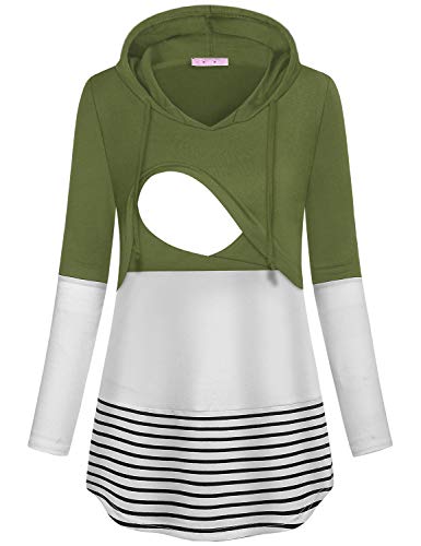 Joymom Nursing Tops Breastfeeding Shirts for Women Long Sleeve Nursing Tops Nursing Shirts for Breastfeeding Tops Postpartum Clothes Latched Mama Hoodies for Breastfeeding Green L