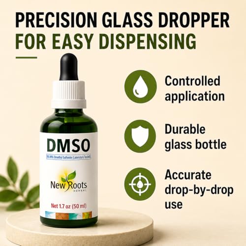 Image of DMSO Liquid 99.9 with Dropper (1.7 oz) Dimethyl Sulfoxide (50ml)| Low Odor Drops | Glass Bottle with Pipette, Fast-Drying Formula | NEW ROOTS HERBAL