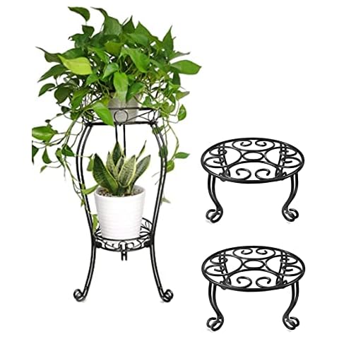 TREEZITEK 2 Tier 28.4inch Tall Metal Plant Stand,2 set 6 in Tall Plant Stand Cover