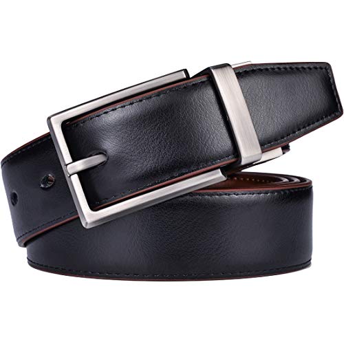 Image of beltox fine Men's Dress Belt Leather Reversible 1.25 inch Wide Rotated Buckle Gift Box