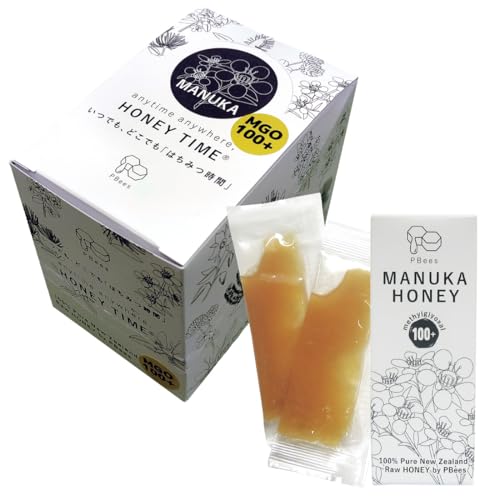 神楽坂PBees Honey Time 5g携帯用マヌカハニー(MGO100+)1箱(5gx5包)x12箱。非加熱・持ち運び用に便利なPBeesオリジナル巾着3枚付き。