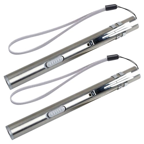 KICHOUSE 2Pcs Rechargeable Medical Stainless Steel Pupil Examination Light for Doctors and Nurses Silver with Light Options