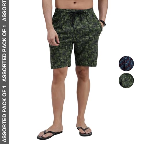 Image of Amul Comfy Men's Bermuda Shorts | Adjustable Drawstring for Better Waist Fit | Comfortable Casual Shorts | Breathable Summer Wear | Pack of 1 | Color May Vary