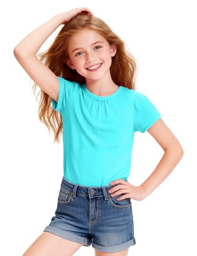 Image of Girls Short Sleeve Shirts Cotton Crew Neck T-Shirt Kids Plain Tees Tops Size 5-12 Years