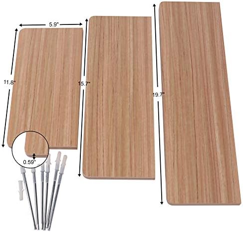WUDENHOM Floating Shelves Wall Storage, Wood Decorative Set of 3 Long Hanging Shelf Living Room Bathroom Kitchen Office Hotel Display Organizer Shelves for Photos Pops Gifts Light Walnut