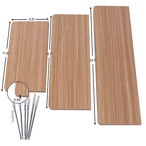 WUDENHOM Floating Shelves Wall Storage, Wood Decorative Set of 3 Long Hanging Shelf Living Room Bathroom Kitchen Office Hotel Display Organizer Shelves for Photos Pops Gifts Light Walnut