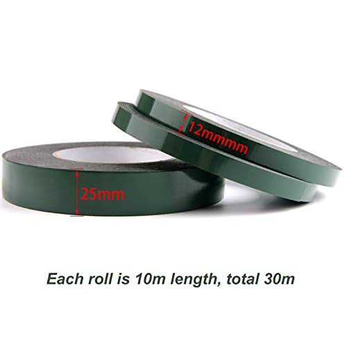 TUPARKA 30 Meters Foam Tape Double Sided Black Sponge Tape Waterproof Mounting Tape for Cars Trims Numberplates, 10m Each Roll