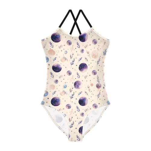 Watercolor Planet Pattern Girls One Piece Swimsuits Summer Quick Dry Beach Bathing Suit