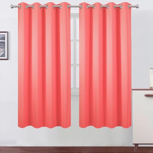 Image of LEMOMO Blackout Curtains 66 x 72 Inch Long Coral Curtains Set of 2 Panels Room Darkening Curtains for Bedroom and Living Room