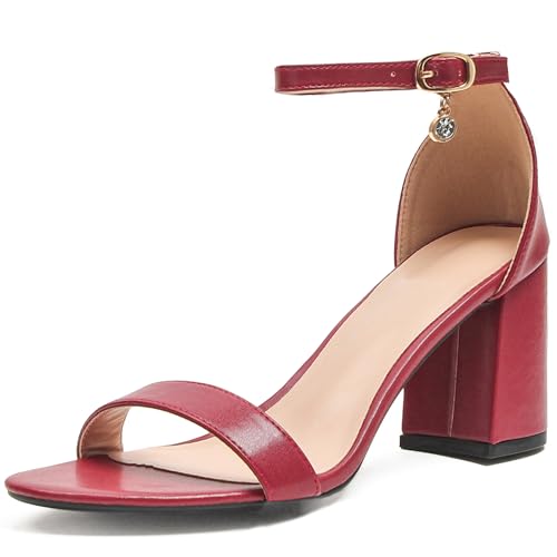 Image of Women's Low Block Chunky Heels, Open Toe Ankle Strap Heels Sandals,Party & Dating Dress Heeled Shoes