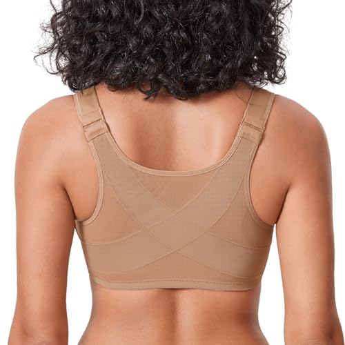 Image of DELIMIRA Women's Front Closure Posture Plunge Bras | Full Coverage, Plus Size, Underwire, No Padding Unlined, Back Support, Seamless, B-H Cups