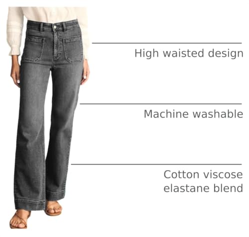 Image of Astylish Women's Wide Leg Jeans High Waisted Denim Pants
