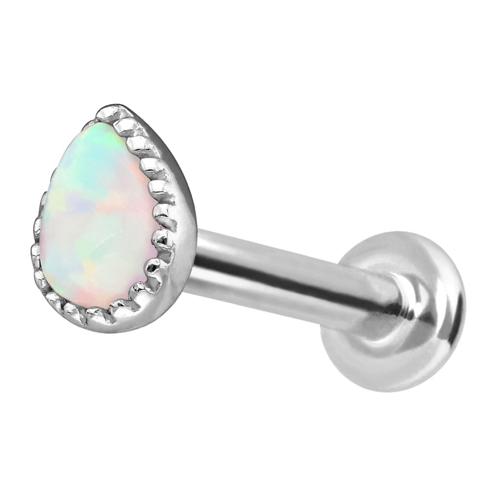 PIERCINGLINE Piercing de oro de 14 quilates con rosca interior de gota de ópalo sintético color y tamaño a elegir
