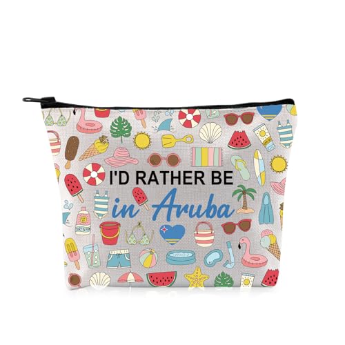 G2TUP Aruba Lover Gift I'd Rather Be in Aruba Makeup Bag Aruba Trip Cosmetic Bag Aruba Souvenirs...