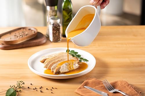 image for Kook Gravy Boat, Ceramic Serving Dish, Dispenser with Tray for Sauces,
