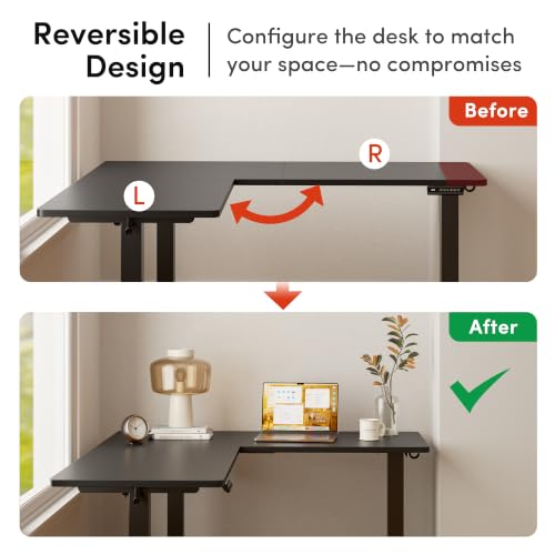 Image of FEZIBO 63 inch x 55 inch L-Shaped Standing Desk - Adjustable Corner Desk L Shape, L-Shaped Adjustable Desk with Splice Board, L Shape Standing Desk, Black